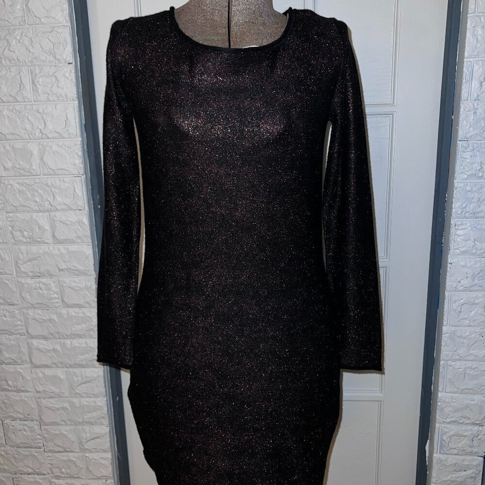 Comptoir Des Cotonniers Black Metallic Knit Sheath Dress